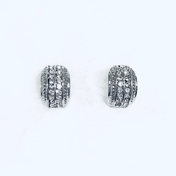 Boutique Jewlery Jewelry - Lovely Crescent Silver CZ Diamond Post Earrings